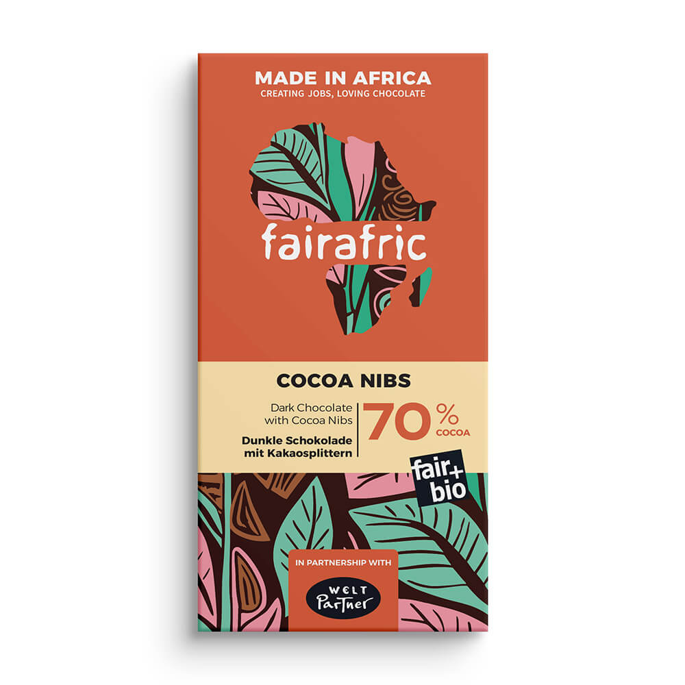 Fairafric Bio Zartbitterschokolade 70% mit Kakaonibs