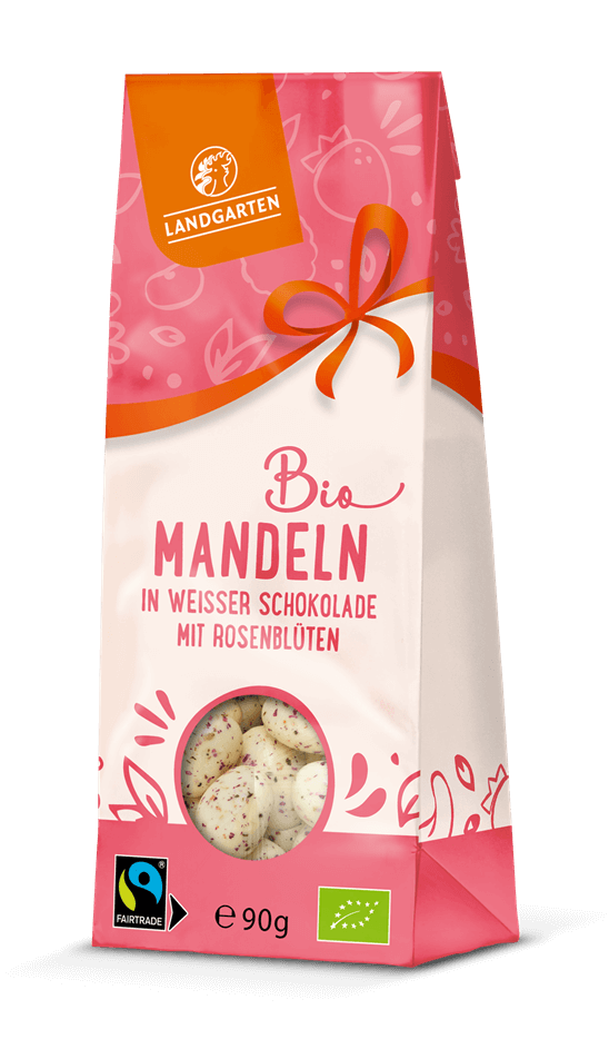Landgarten Bio Mandel in Rosenblüten Schokolade