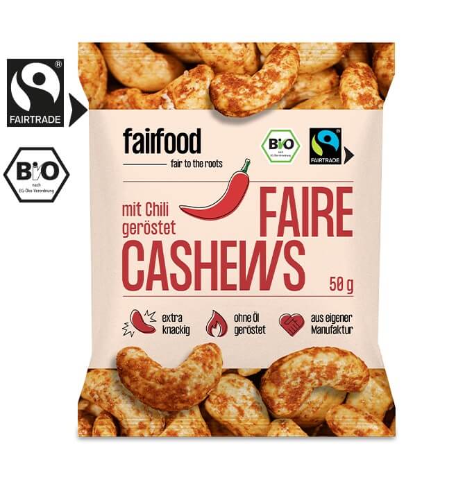 Cashewkerne mit Chili und Paprika im Snackbag